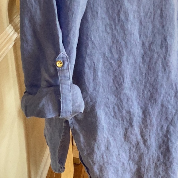 Sunny Leigh 100% linen pull on collarless tunic in sky blue with long sl… - Picture 3 of 12